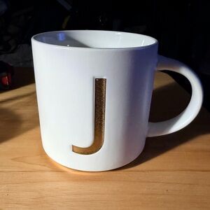 Expressions White Ceramic Mug with Gold 'J' Inlay Monogram